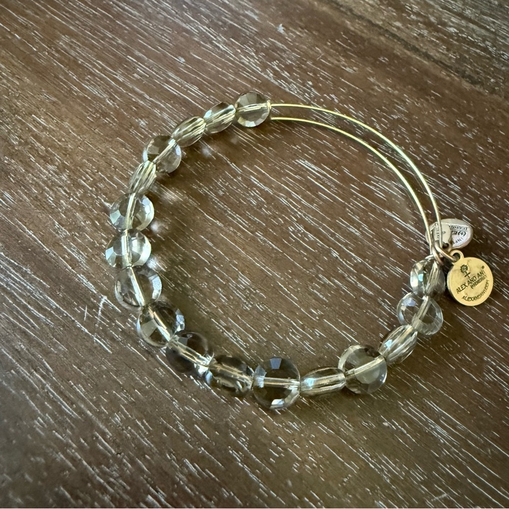 Alex and Ani Gold and Smoke Crystal Beaded Bracelet